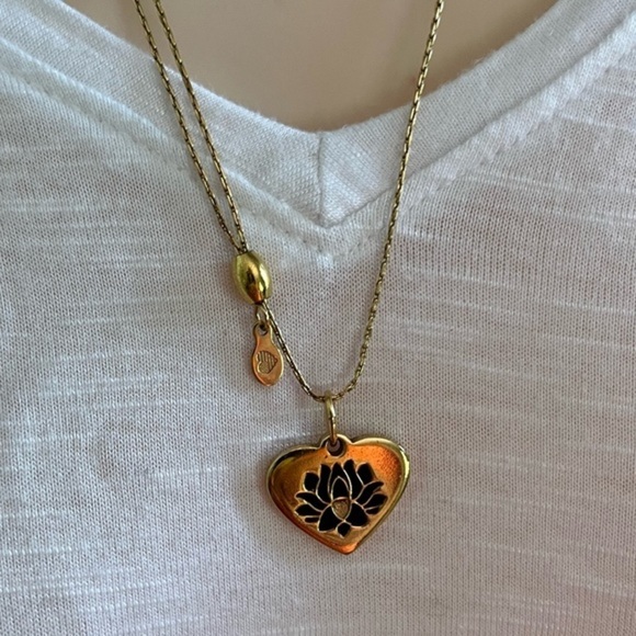 Alex and Ani Lotus Peace Petals Heart Goldtone Adjustable Slide Necklace - Picture 14 of 16
